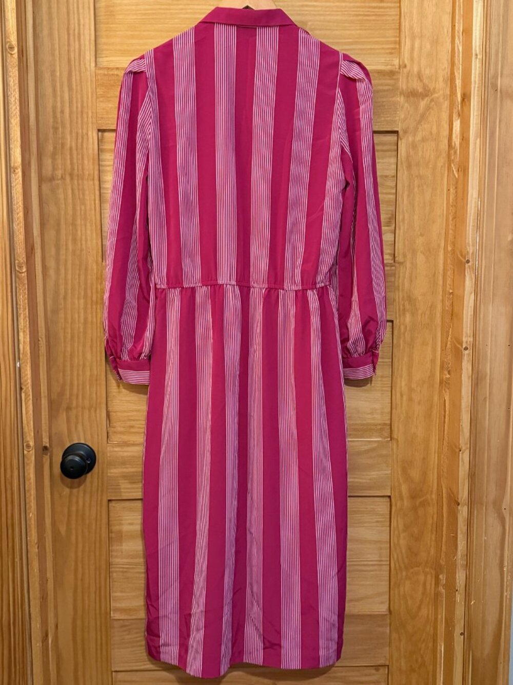 Vtg 80s Diane Von Furstenberg Tailored Pink Striped Midi Shirt Dress size 6 - Picture 6 of 7